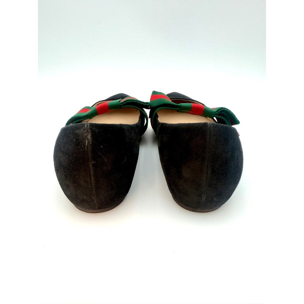 Gucci Web Stripe Sylvie Bow Ballet Flats Black Suede Size 37.5 / 7.5 Red Green - Picture 5 of 14